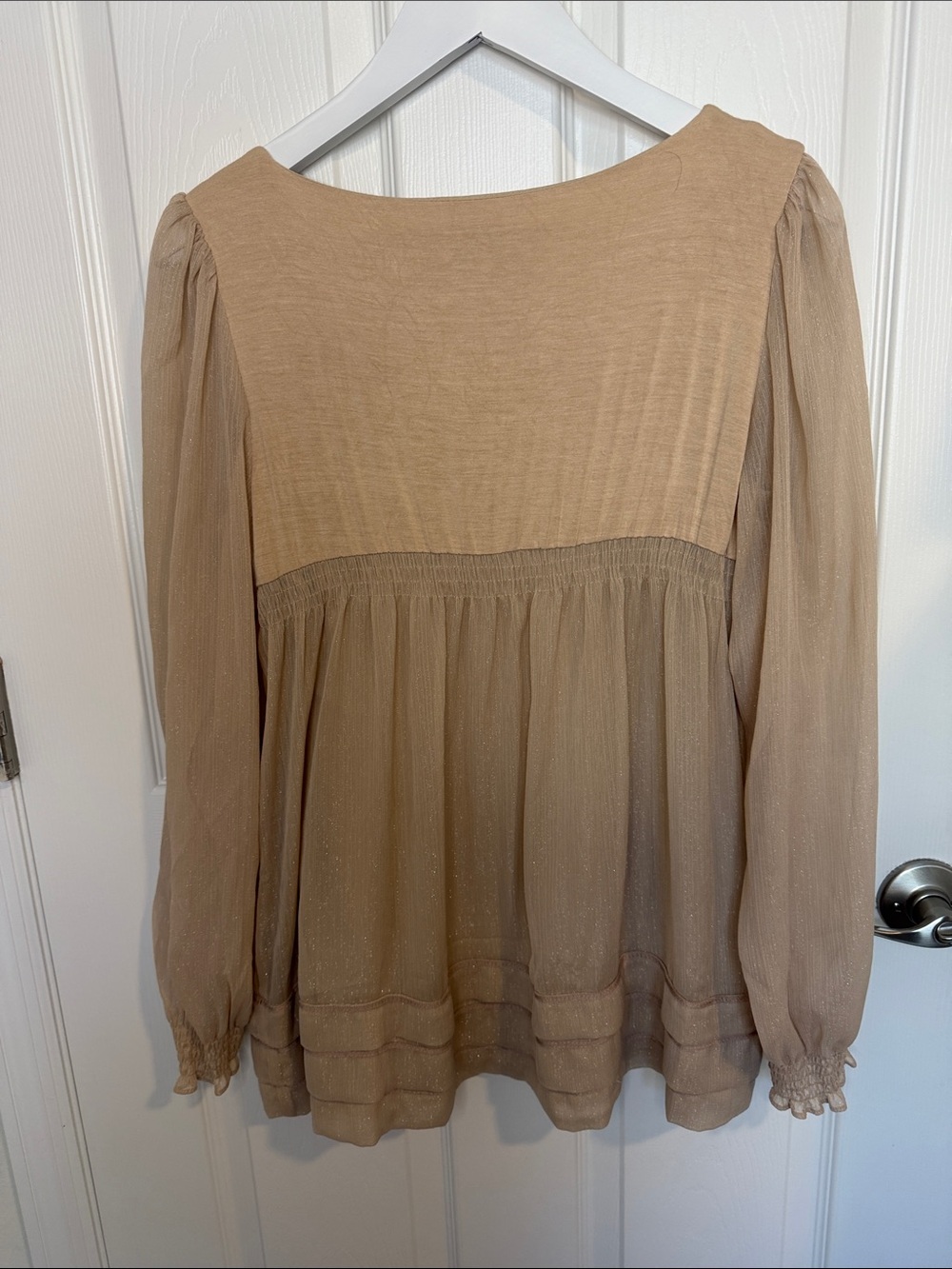ECI New York Beige 3D Floral Rosette Babydoll Blouse Vintage Y2K boho size M - Picture 9 of 11
